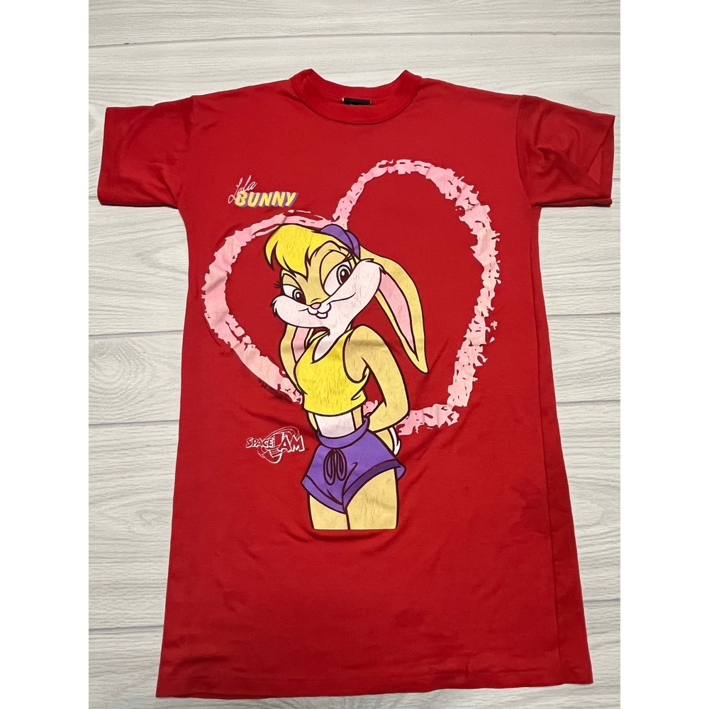 Vintage Warner Bros‎ Space Jam Lola Bunny Graphic T-Shirt Red 1996 S shows wear